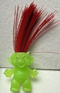 Vintage Mini Troll Doll Green Red Hair Gumball Glows KG Crazy Read